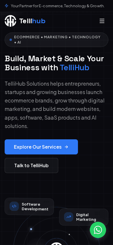 TelliHub homepage on a mobile viewport