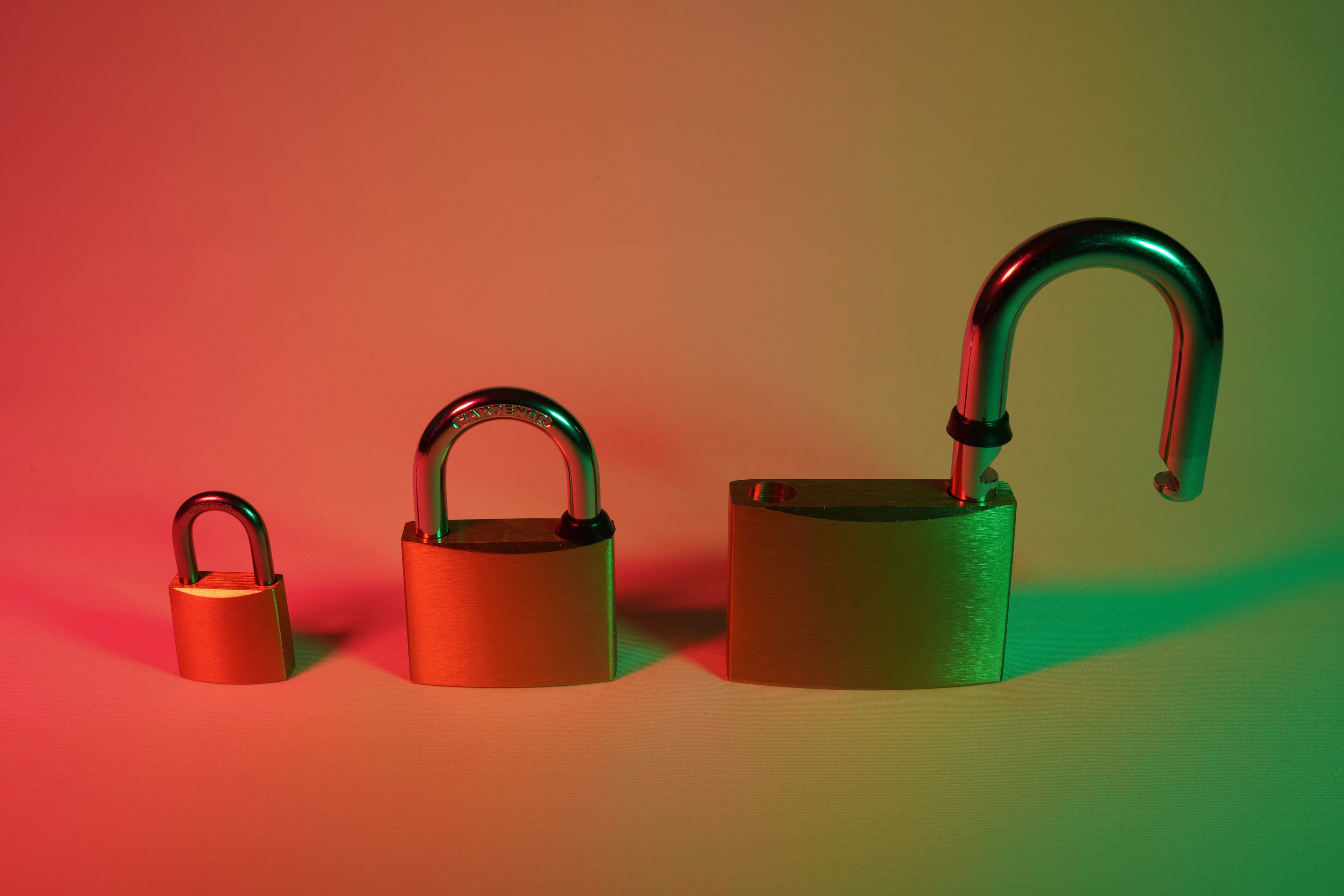Three padlocks grouped together, symbolizing layered digital security